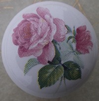 CERAMIC CABINET KNOB  PINK ROSE ROSES flower
