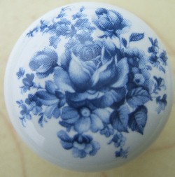 Cabinet Knob blue delft roses flower pull