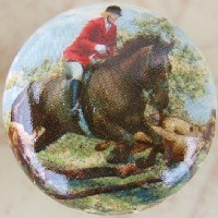 CERAMIC CABINET KNOBS KNOB HORSE FOXHUNT SCENE
