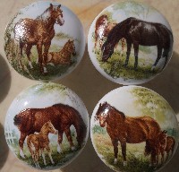 CERAMIC CABINET KNOBS  KNOB HORSE MARE & FOAL DRAFT
