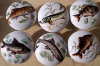 CERAMIC CABINET KNOB FRESH WATER GAME FISH TROUT PICKERAL BASS PIKE available at mariansceramics.com