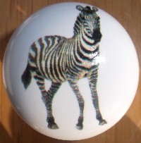 CERAMIC CABINET KNOB KNOBS  WILDLIFE ZEBRA